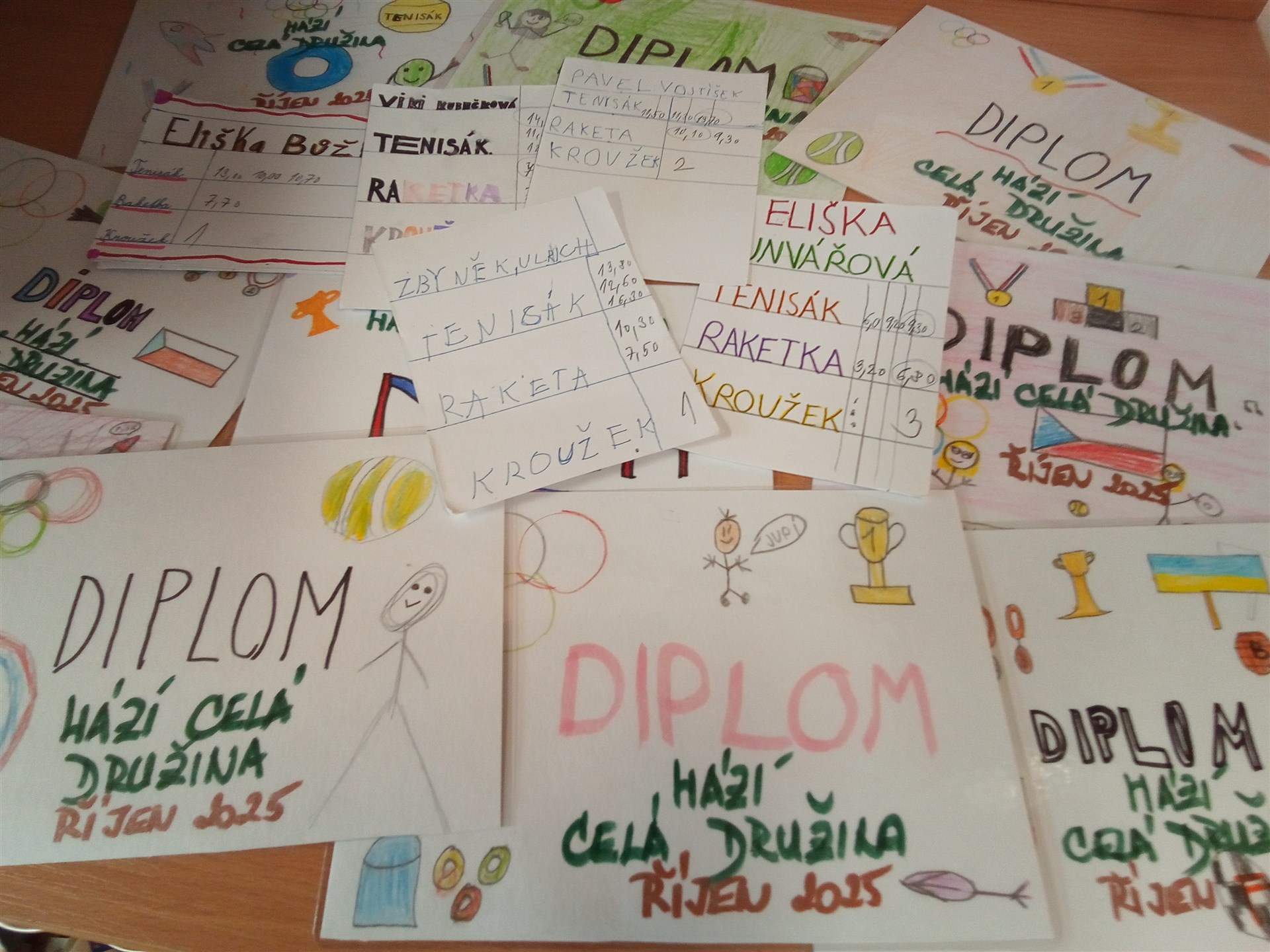 Navrhujeme diplomy pro závodníky, vyhodnocení soutěže Hází celá družina 